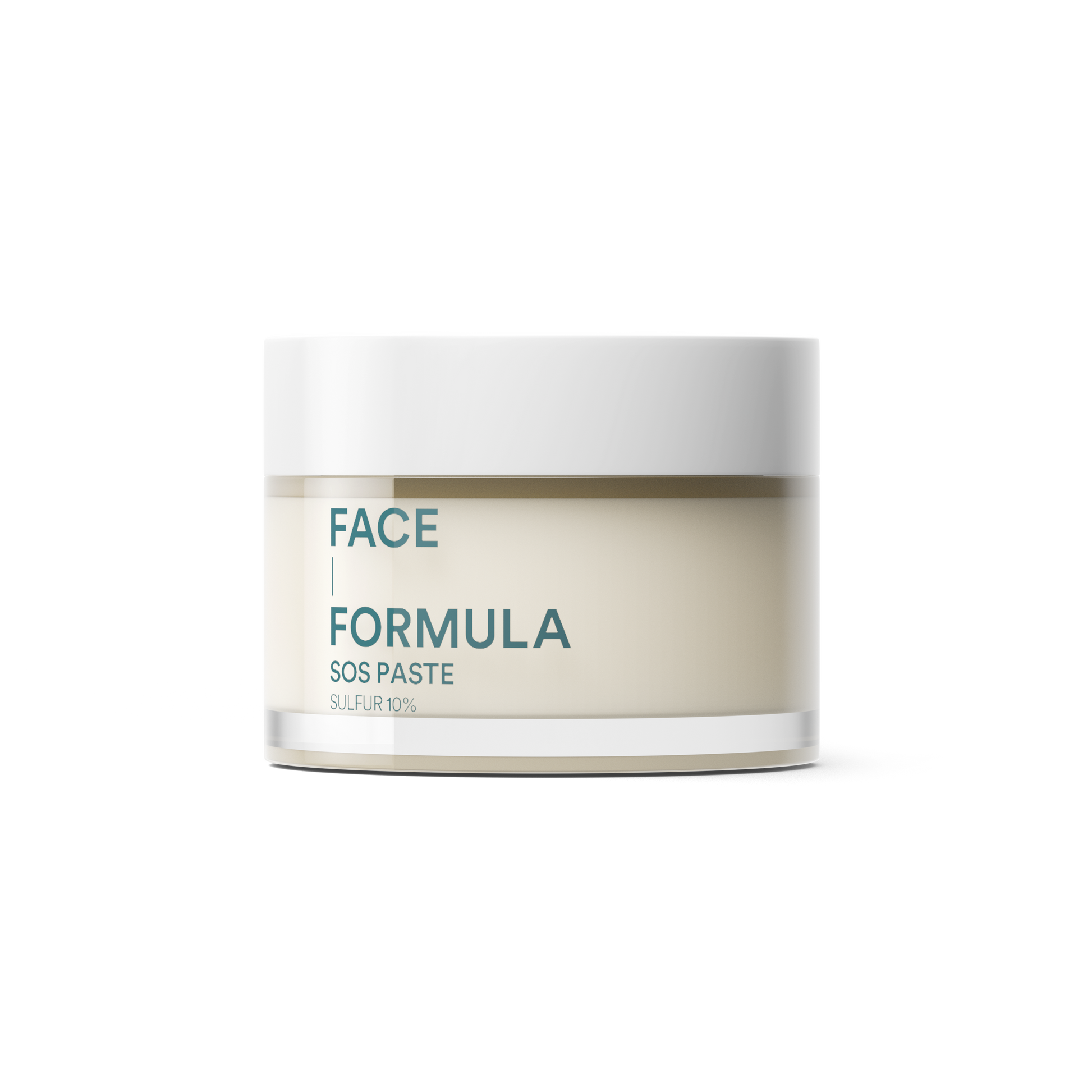 SOS Paste fra Face Formula – liten hvit tube med blå og svart tekst, ideell for målrettet behandling av akne og rødhet. Perfekt for sensitiv hud.