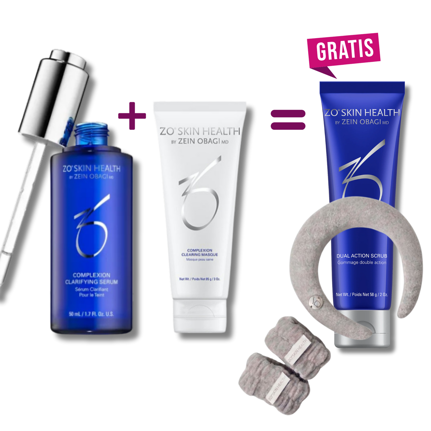 ZO Complexion Clarifying Serum + Clearing Masque + gratis Dual Action Scrub-sett