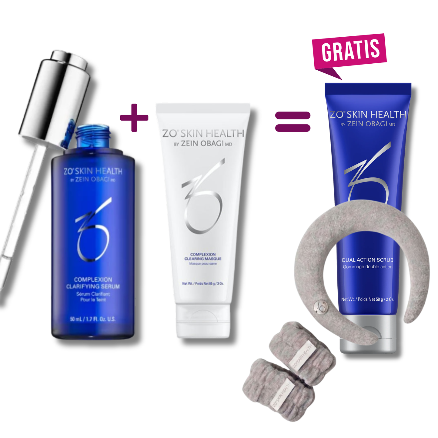 ZO Complexion Clarifying Serum + Clearing Masque + gratis Dual Action Scrub-sett