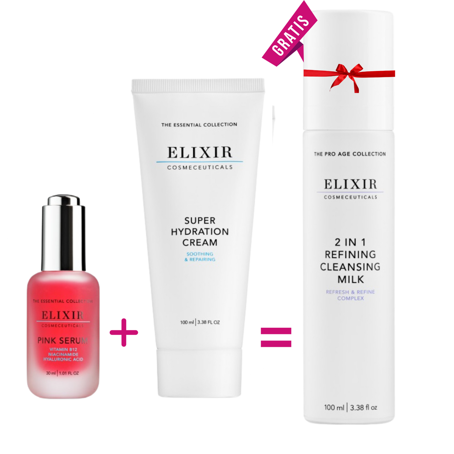 Kjøp Pink Serum og  Super Hydration Creme, få gratis 2 in 1 Refining Cleansing Milk