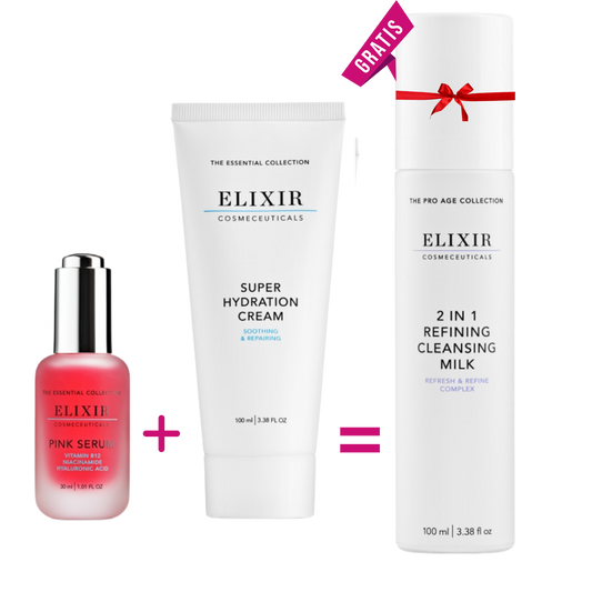 Kjøp Pink Serum og  Super Hydration Creme, få gratis 2 in 1 Refining Cleansing Milk